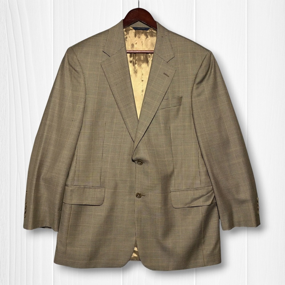 Brooks‎ Brothers Brookwood Wool Houndstooth 2-Button Blazer Mens 41R Brown